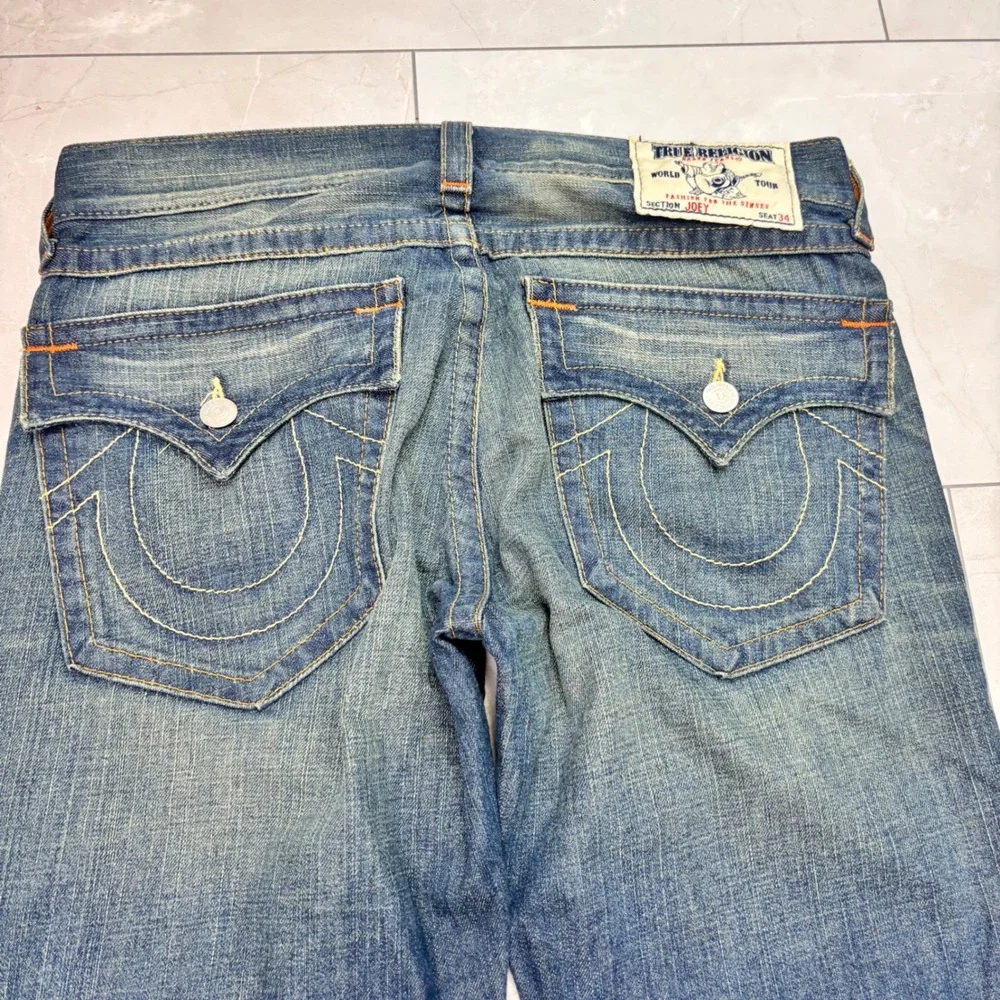 True Religion Joey World Tour Jeans 34 Made USA Flare Distressed Y2K Denim